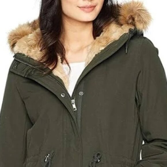 Levi's Women's Sherpa Parka Faux-Fur-Trim Hooded Army Green Jacket (Size M) - Picture 1 of 4